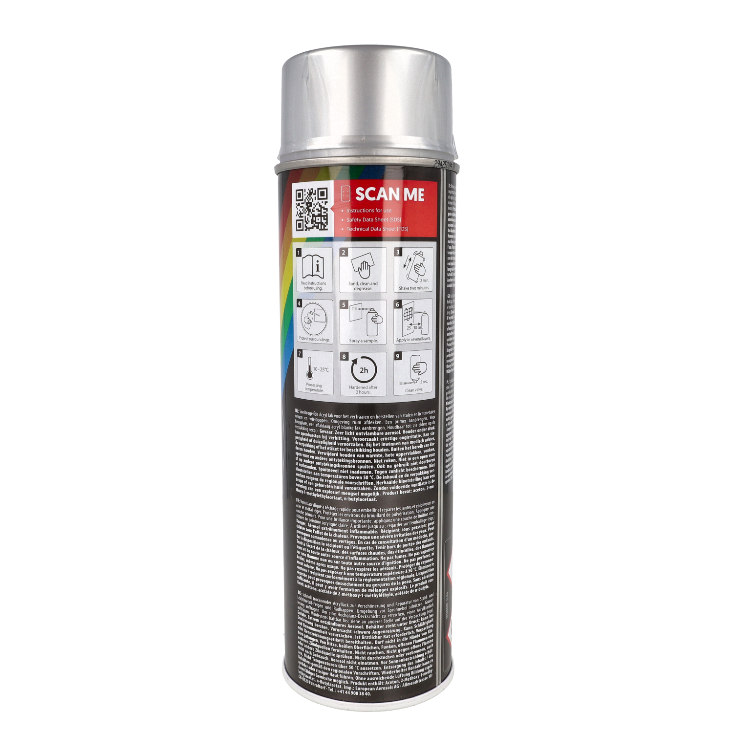Spuitlak Motip Velgenlak 500ml Spuitbus Zilver 04007 - Afbeelding 3