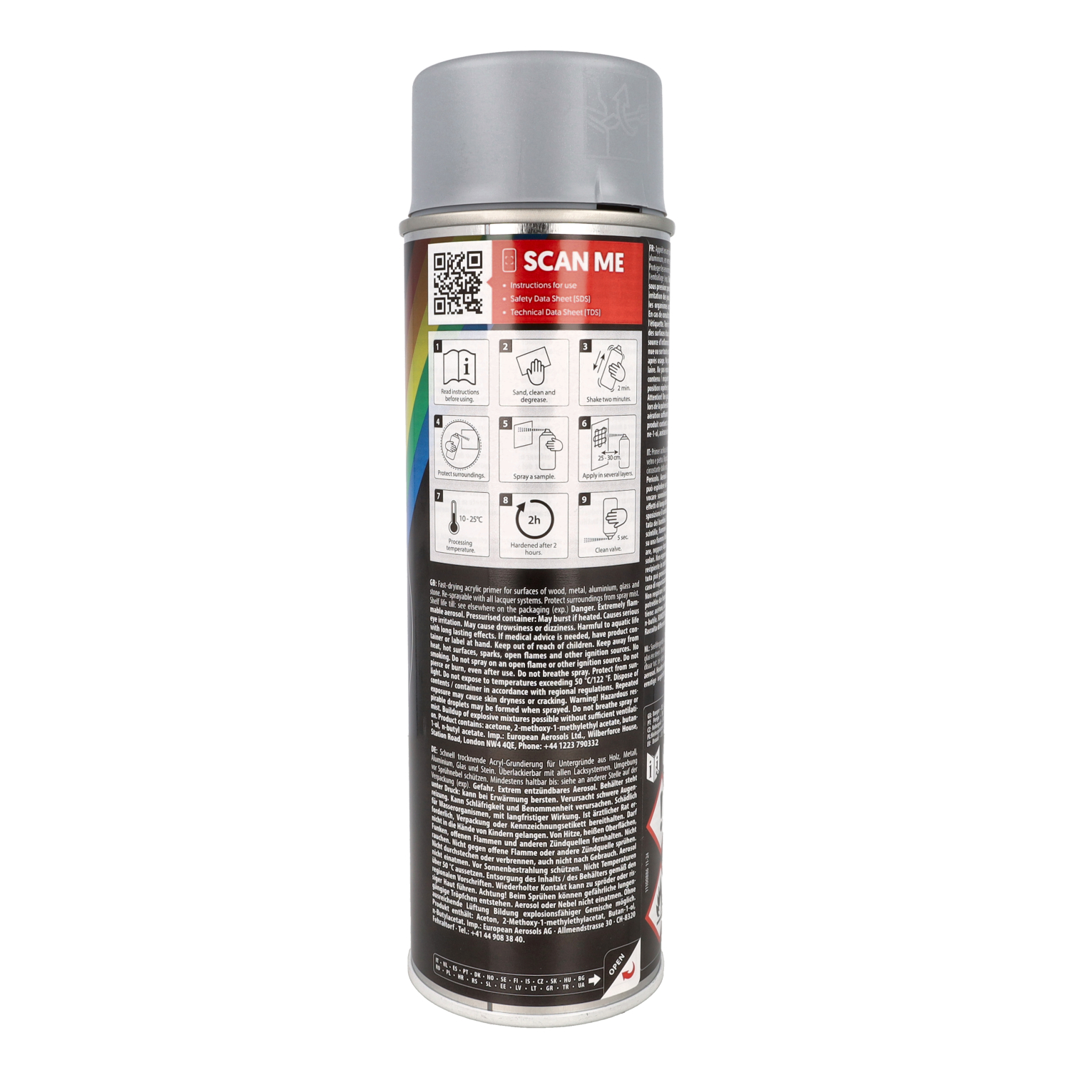 Spuitlak Motip Primer 500ml Spuitbus Grijs 04054 - Afbeelding 3