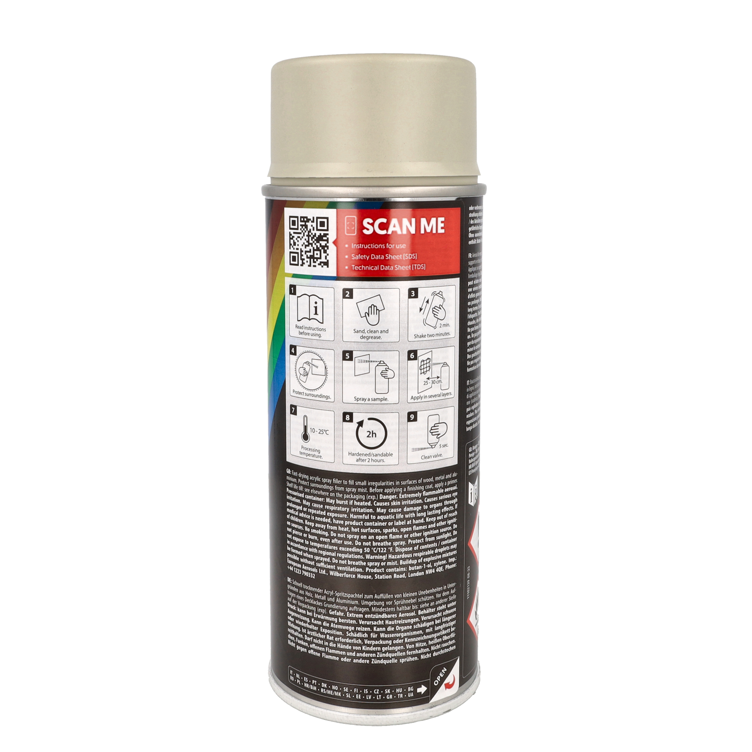 Spuitlak Motip Spuitplamuur Putty 400ml Spuitbus Beige 04062 - Afbeelding 3