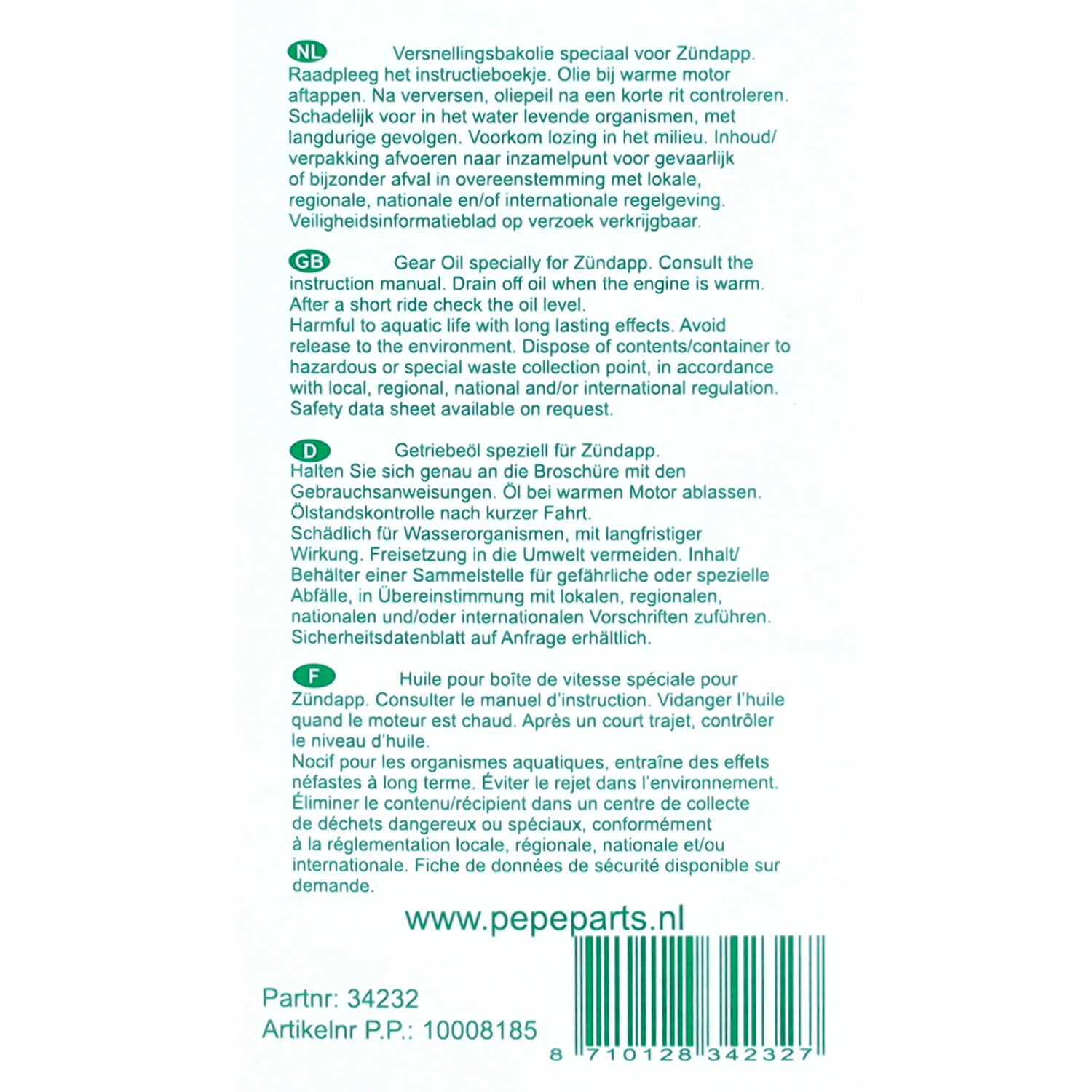 Transmissie-olie A-kwaliteit Sae-80 (mos2) 500ml Blik Zundapp - Afbeelding 4
