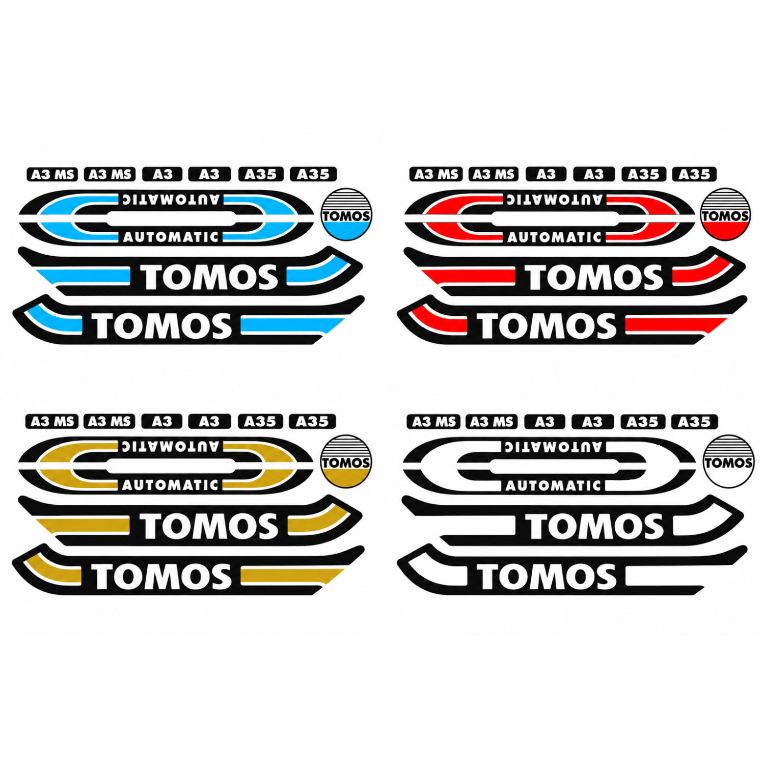 Stickerset compleet standaard zwart/wit Tomos, A3, A35 - Afbeelding 2