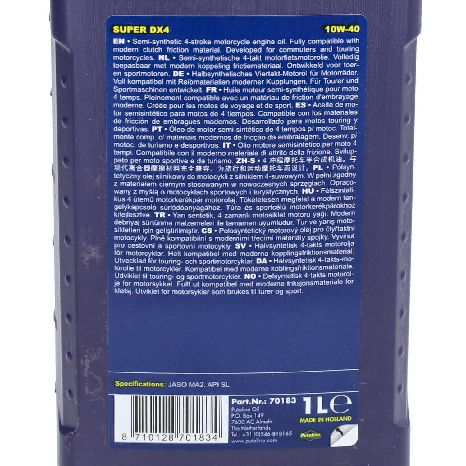 Motorolie Putoline 10w40 Dx4 (o.a. Honda) 1l Fles 70183 - Afbeelding 3