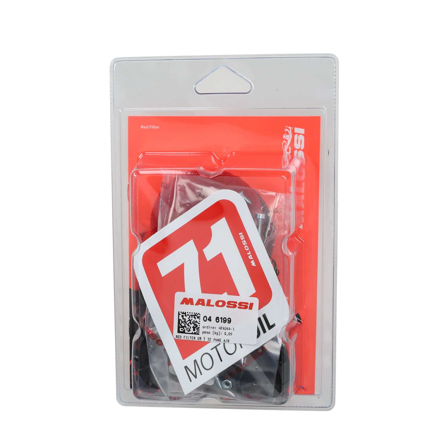 Powerfilter Malossi 90 Graden E8 32mm Zwart/rood Bromfiets 046199 - Afbeelding 3