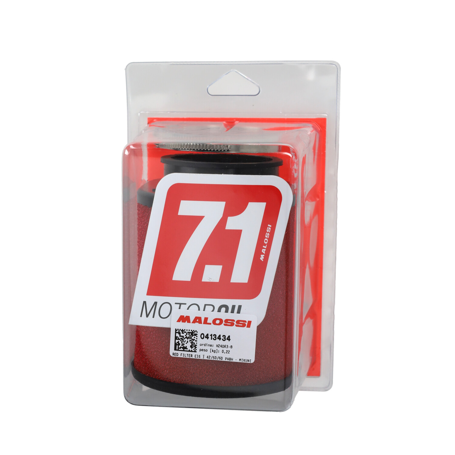 Powerfilter Malossi Ovaal Recht Diameter 42-50-58.5mm Foam Red Filter E15 0413434 - Afbeelding 3