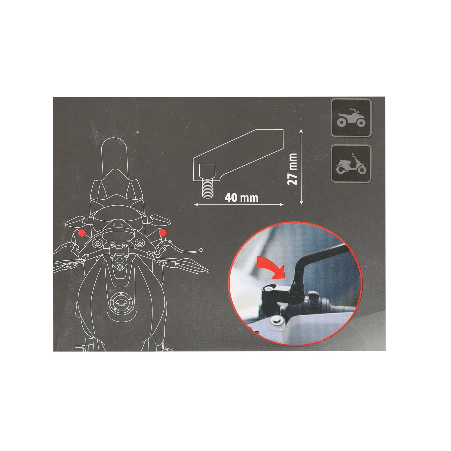 Adapter Lampa Spiegelverlenger Rechtse Draad M10 Zwart 90538 - Afbeelding 3