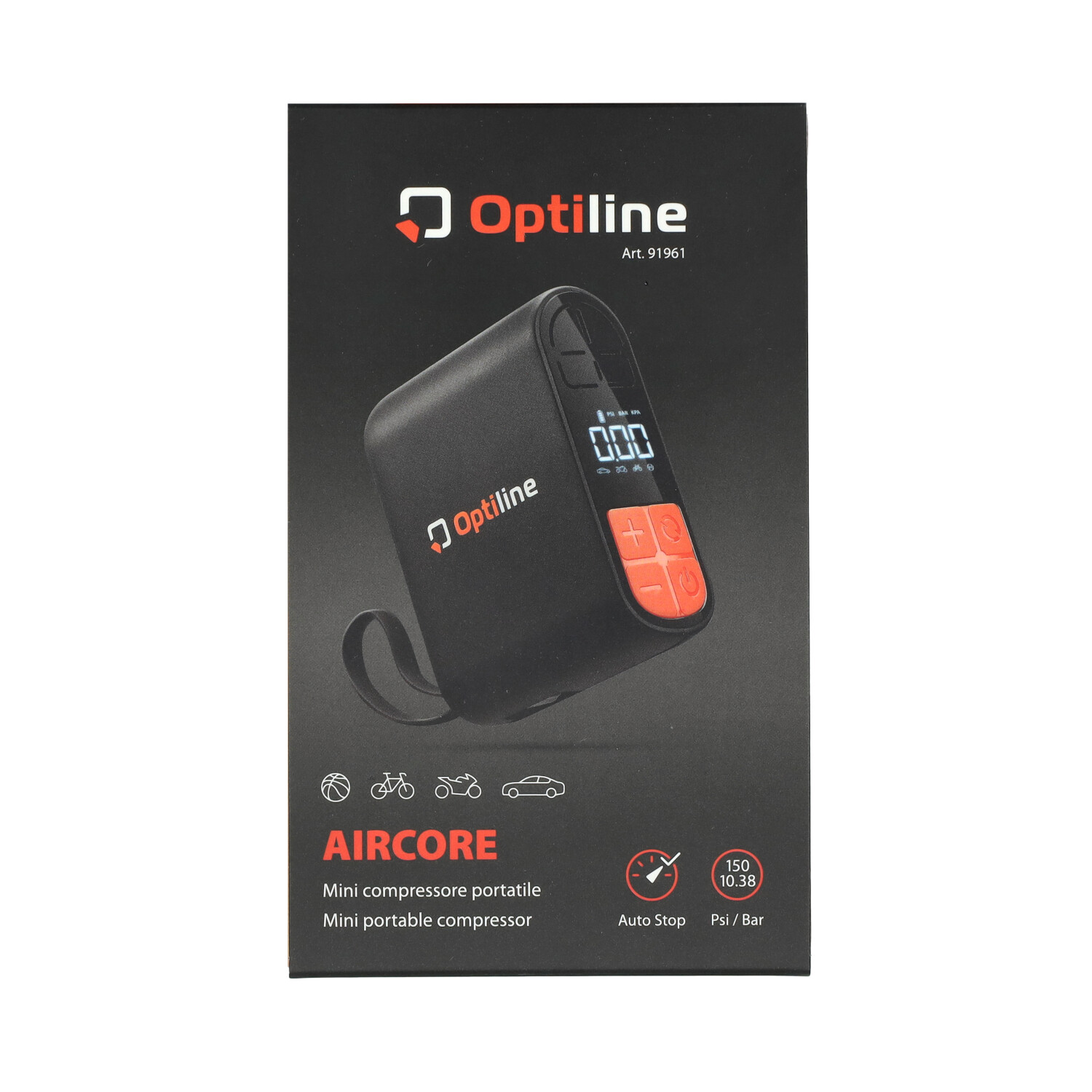 Luchtcompressor Optiline mini universeel USB oplaadbaar - tot 10 bar 77x94x43 mm zwart bromfiets, motorfiets, scooter 91961