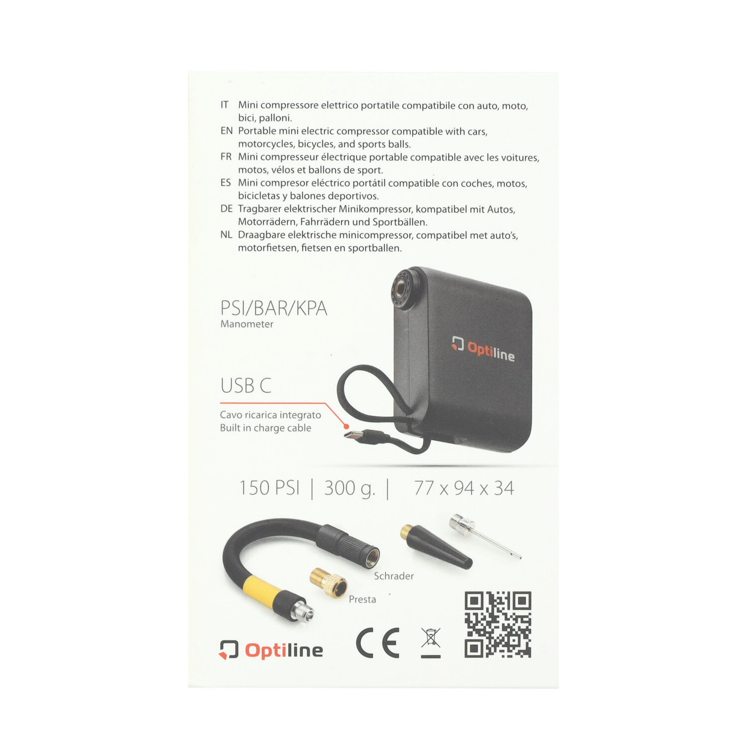Luchtcompressor Optiline mini universeel USB oplaadbaar - tot 10 bar 77x94x43 mm zwart bromfiets, motorfiets, scooter 91961 - Afbeelding 5