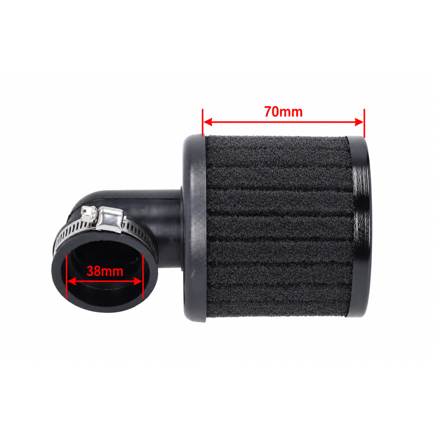 Powerfilter Polini 90 graden haaks/lang 38mm zwart 203.0215 - Afbeelding 2