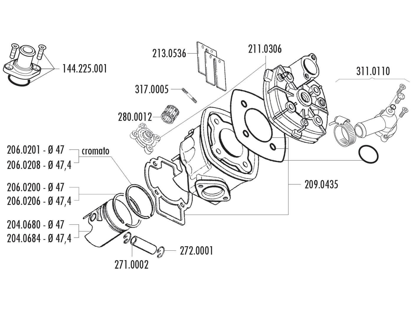 Cilinder Met Kop Polini Racing 47mm Sco Piaggio Lc 140.0183r - Afbeelding 2