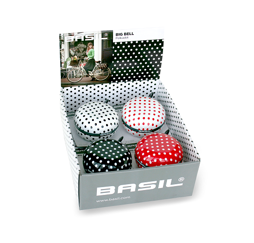 Fietsbel Basil Ding-Dong ø80mm Big-Bell 'Polkadot' (4 stuks in display)
