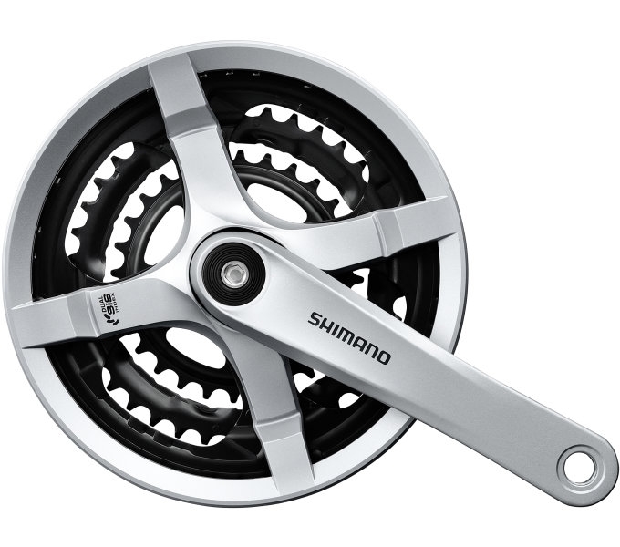 Crankstel 6/7/8 speed Shimano Tourney FC-TY501 met 170mm crankarm 48 x 38 x 28T met kettingscherm - zilver