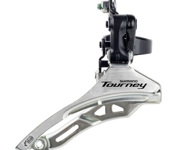 Voorderailleur 3 x 6/7 speed Shimano Tourney FD-TY300 down swing/down pull - hoge klem 28,6 mm - 42T - (66-69°) - Zwart/Zilver