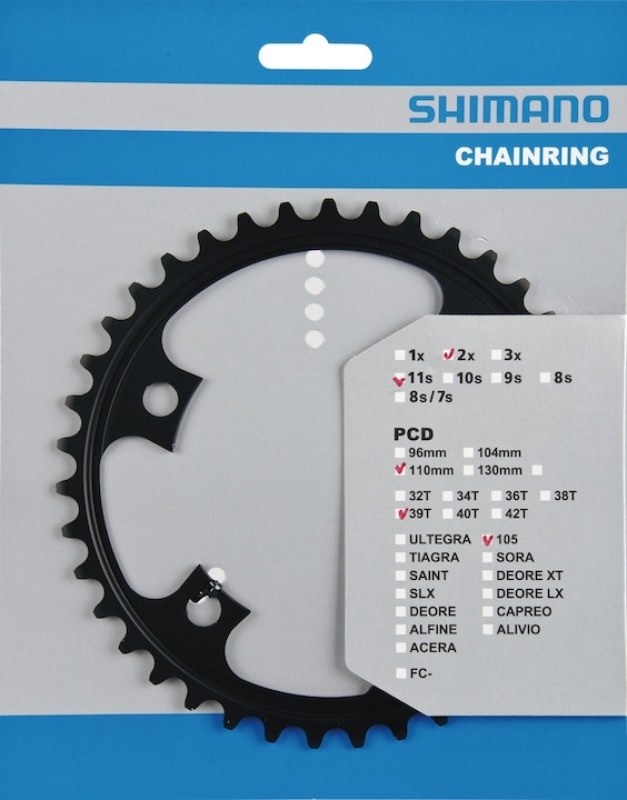 Kettingblad 39T Shimano 105 FC-5800 MD - zwart (voor 53-39T) - Afbeelding 2