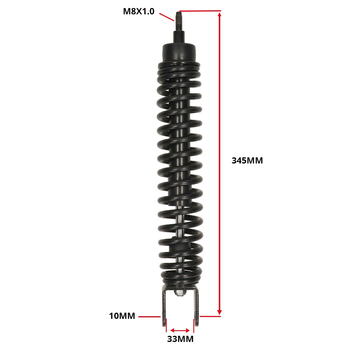 Schokbreker (moer Natrekken) 310mm Zwart Fly, Lxv, Vespa Lx, Vespa S, Zip2000, Zip2000sp - Afbeelding 5