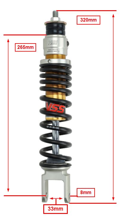 Schokbreker Yss Gasgevuld E-serie 270mm Zwart/goud Piaggio, Fly, Fly 4t, Fly 4t Rst - Afbeelding 7