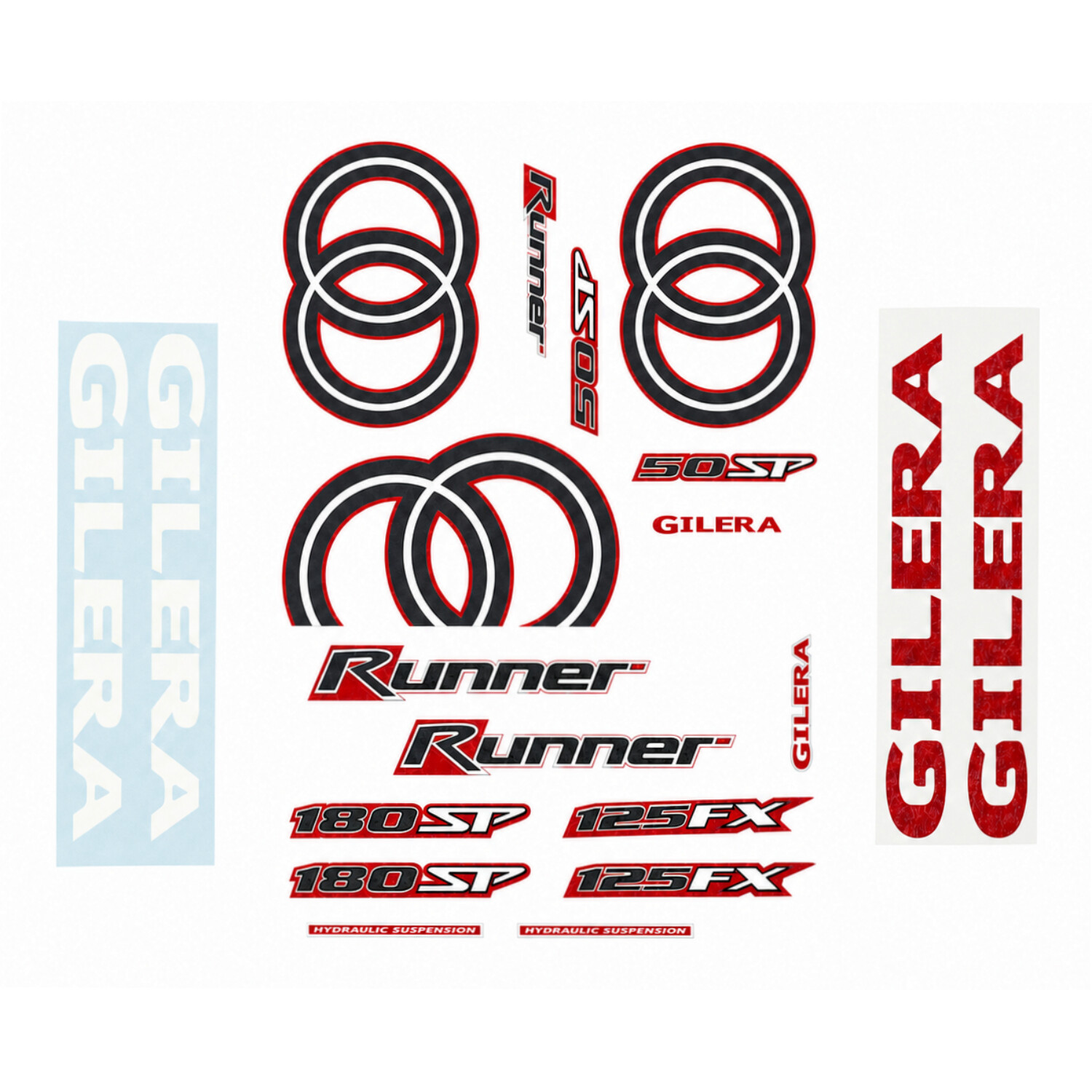 Stickerset compleet wit/rood/zwart 50/125/180 SP 2-takt 20-delig Gilera Runner