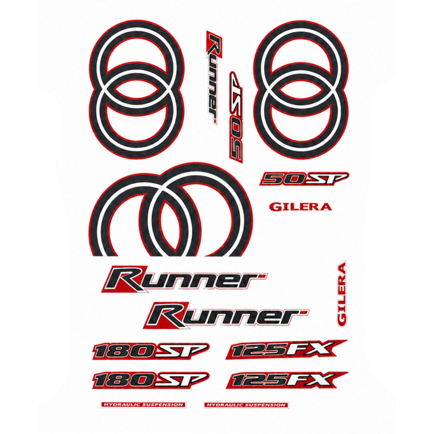 Stickerset compleet wit/rood/zwart 50/125/180 SP 2-takt 20-delig Gilera Runner - Afbeelding 4