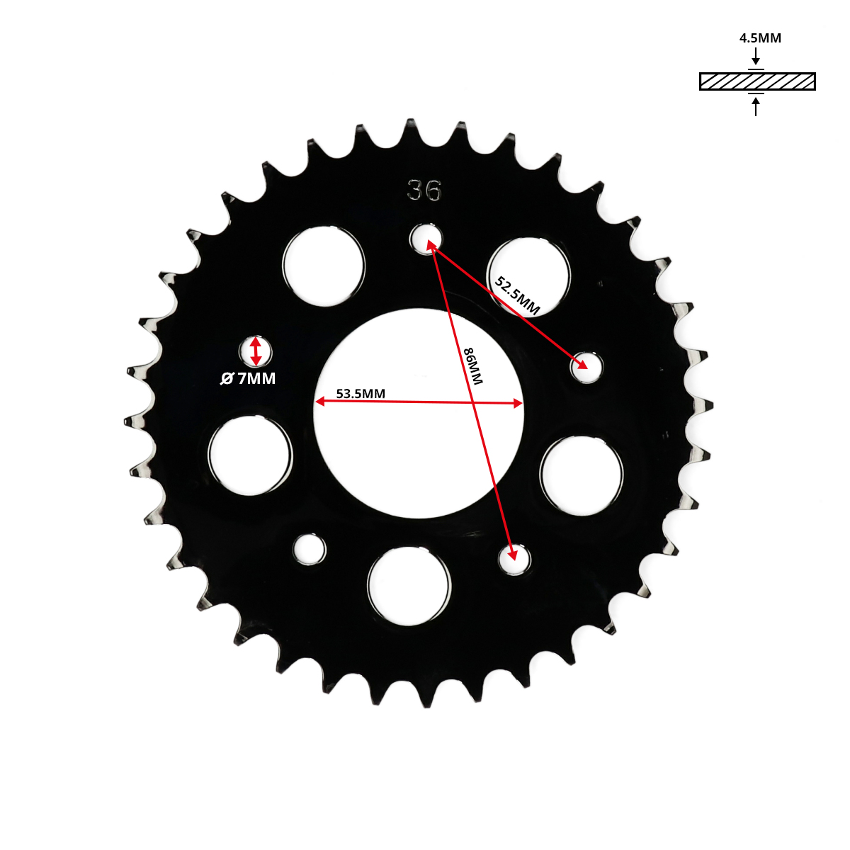 Achterkettingwiel 36t 3/16 Chroom Kreidler - Afbeelding 3