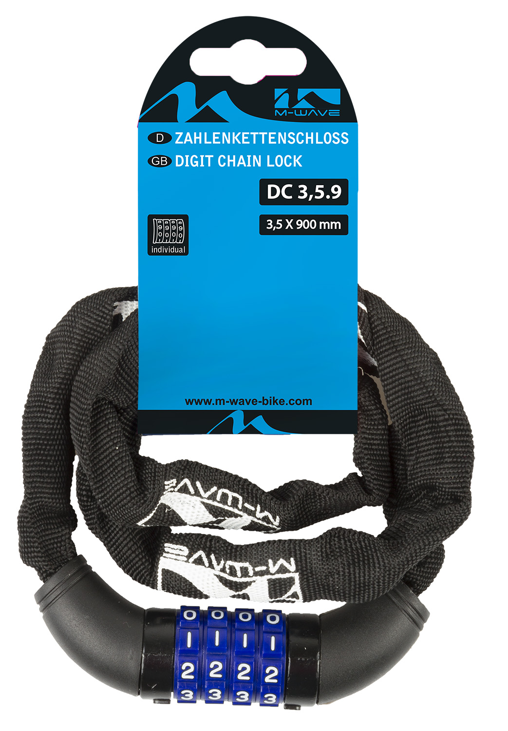 Kettingslot M-Wave met cijferslot ø3,5*900mm - zwart - Afbeelding 2