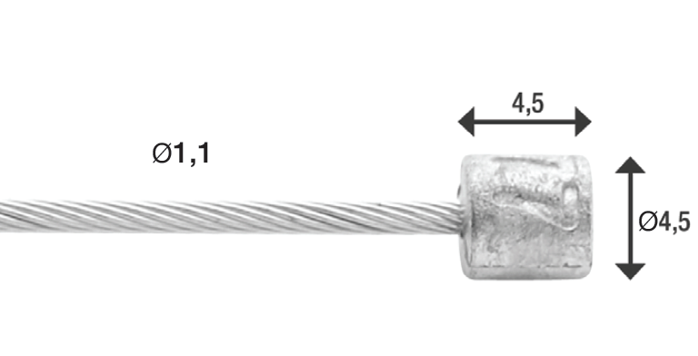 Câble de dérailleur interne Elvedes 4000 mm en acier inoxydable, profilé lisse Ø 1,1 mm, embout Shimano/SRAM (sur carte) - Argent
