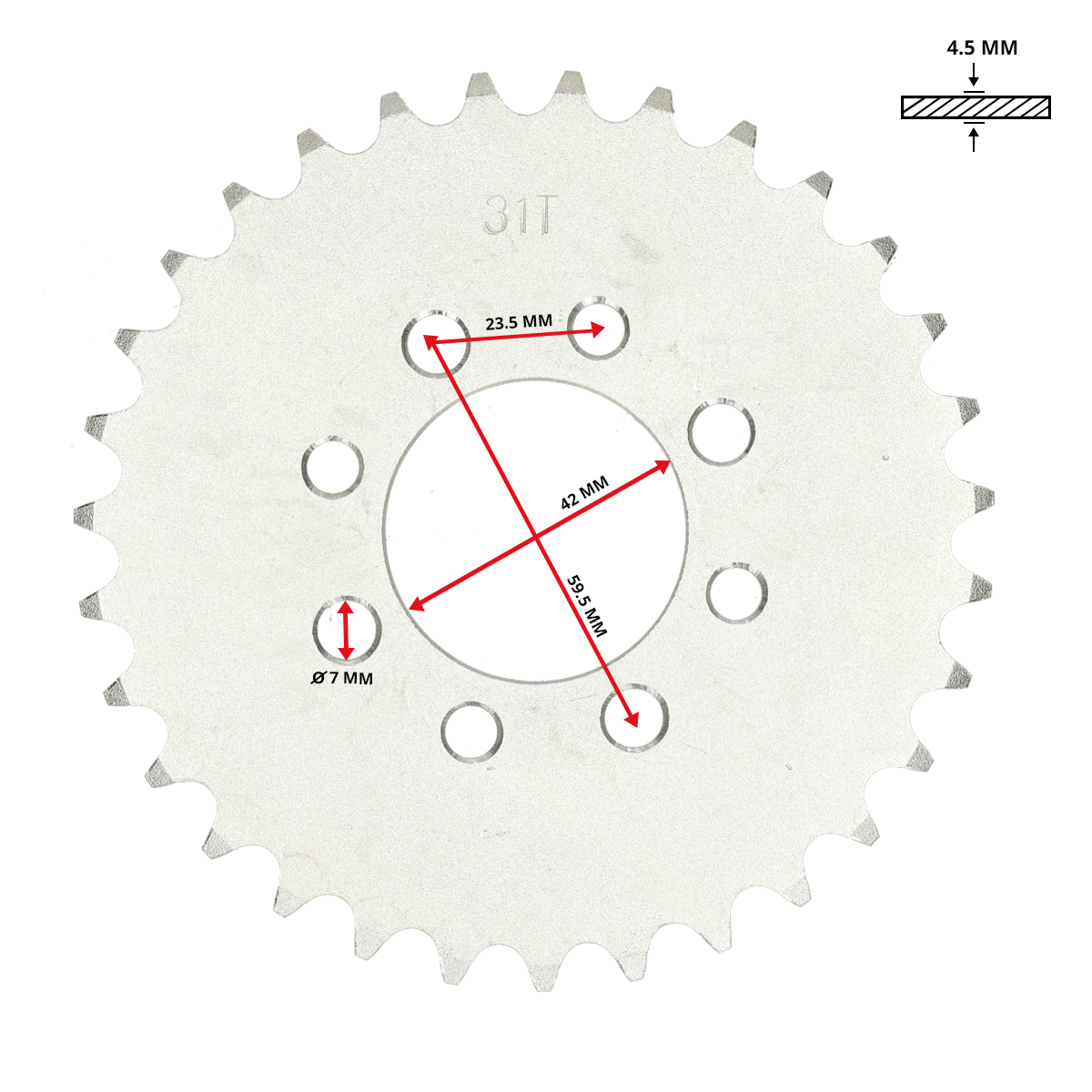 Achterkettingwiel Dmp 42.5mm 31t Tomos, A3, A35 - Afbeelding 3