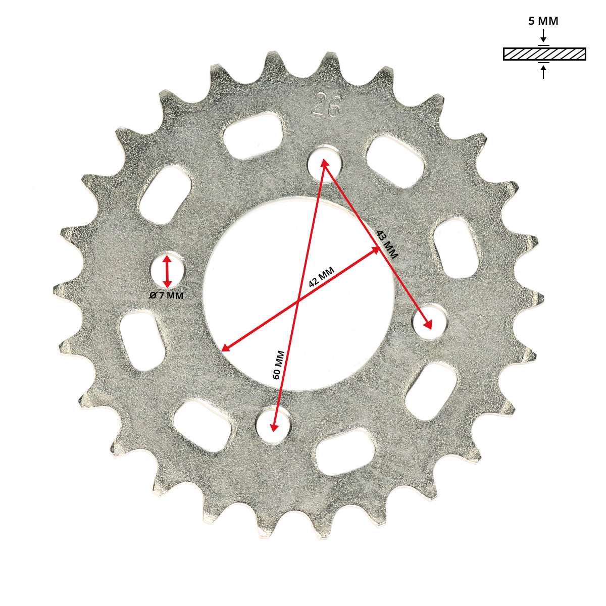Achterkettingwiel Origineel Model A-kwaliteit 26t Tomos - Afbeelding 3