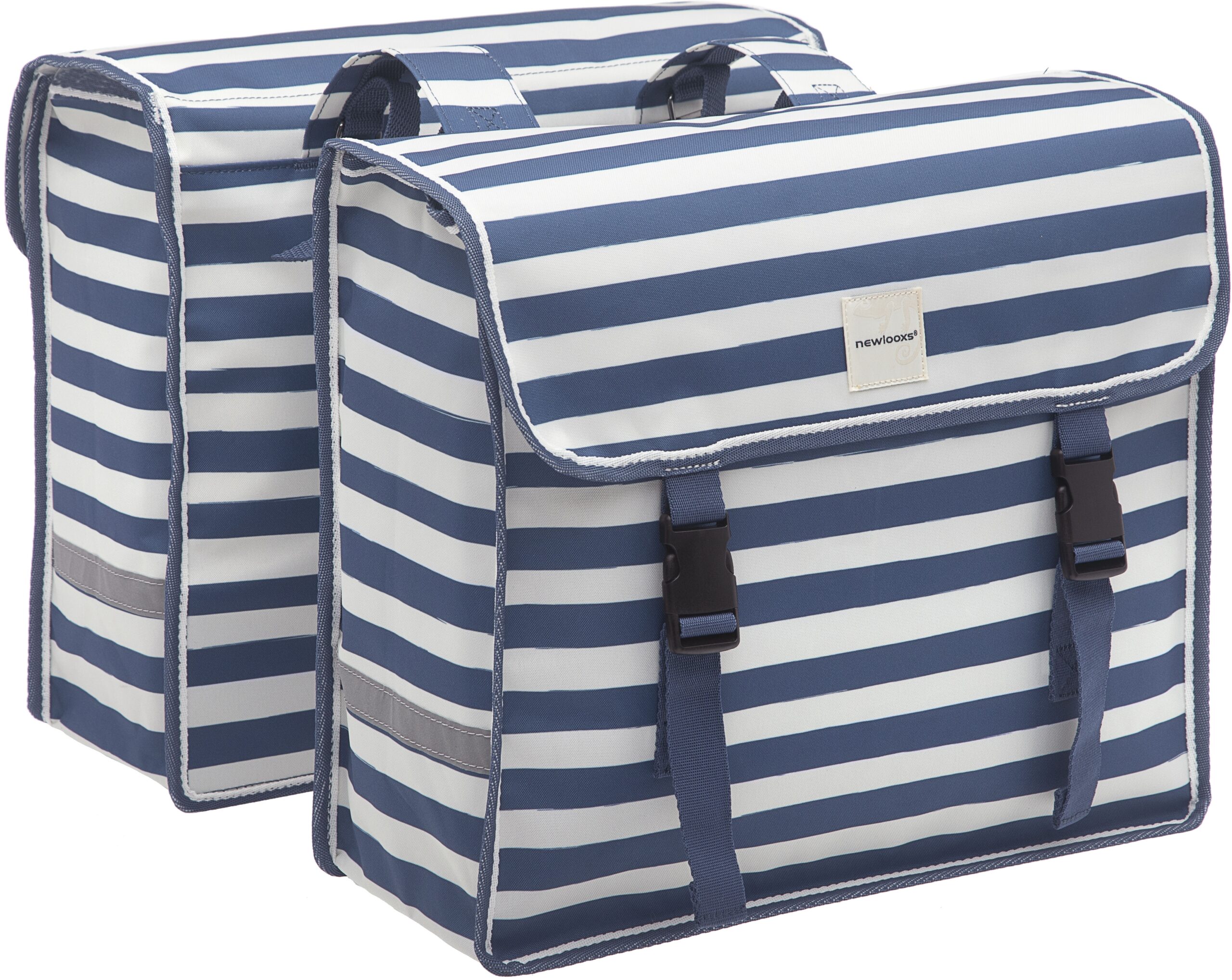 Dubbele fietstas New Looxs Fiori Double 30 liter 37 x 33 x 12,5 cm (x2) - blue stripe - Afbeelding 4