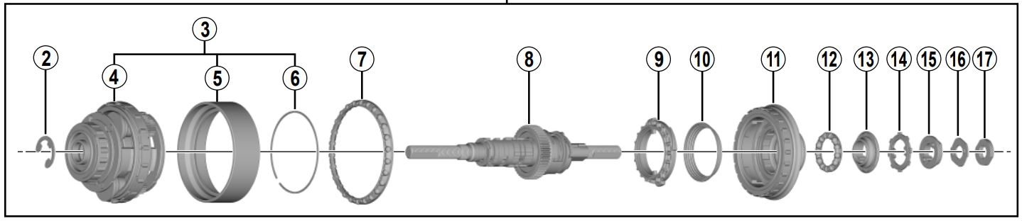 Binnenwerk Shimano Nexus 8 versnellingsnaaf SG-C6001-8R / SG-C6001-8V (184 mm as) - Afbeelding 2