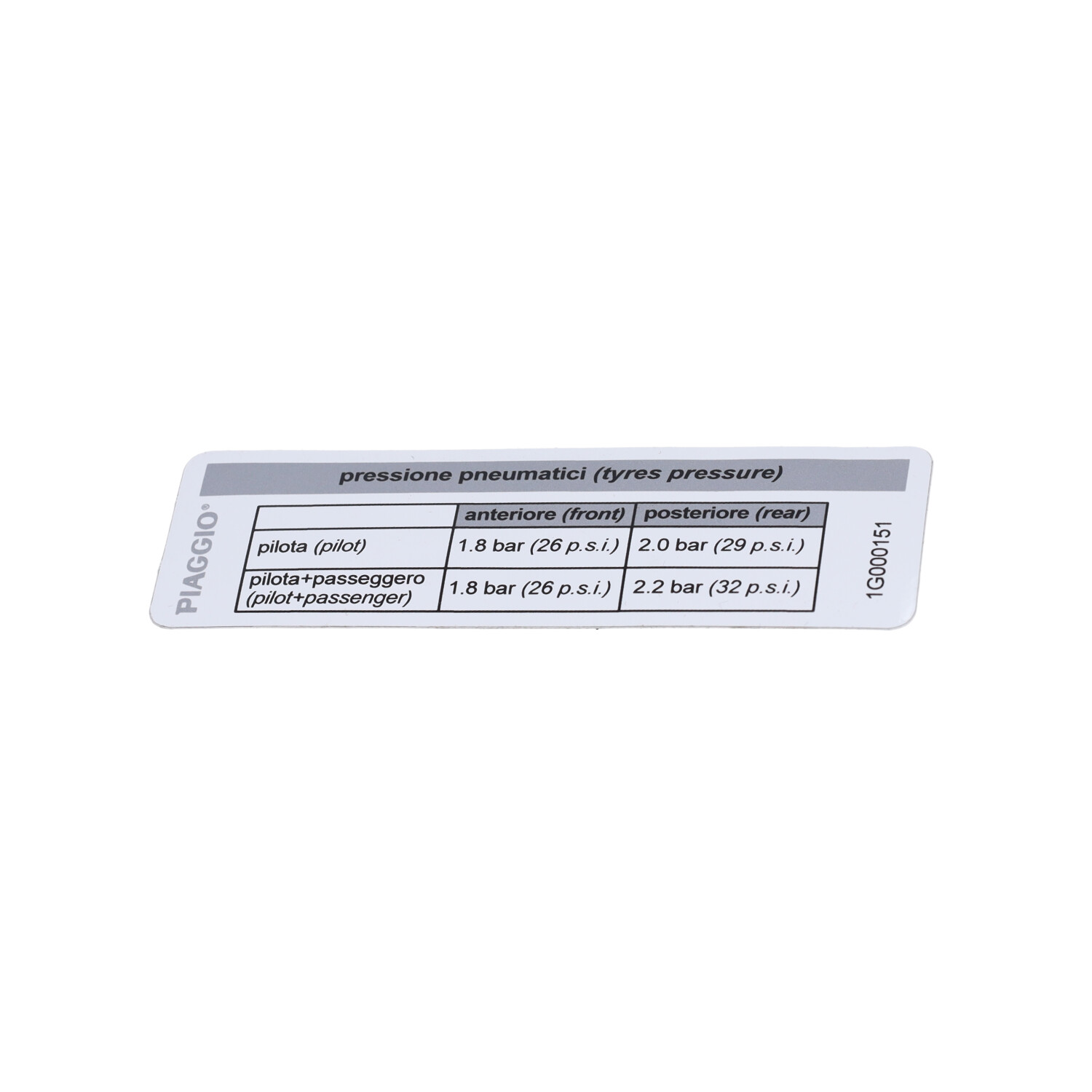 Sticker Piaggio origineel bandenspanning Primavera, Sprint 1G000151 - Afbeelding 3