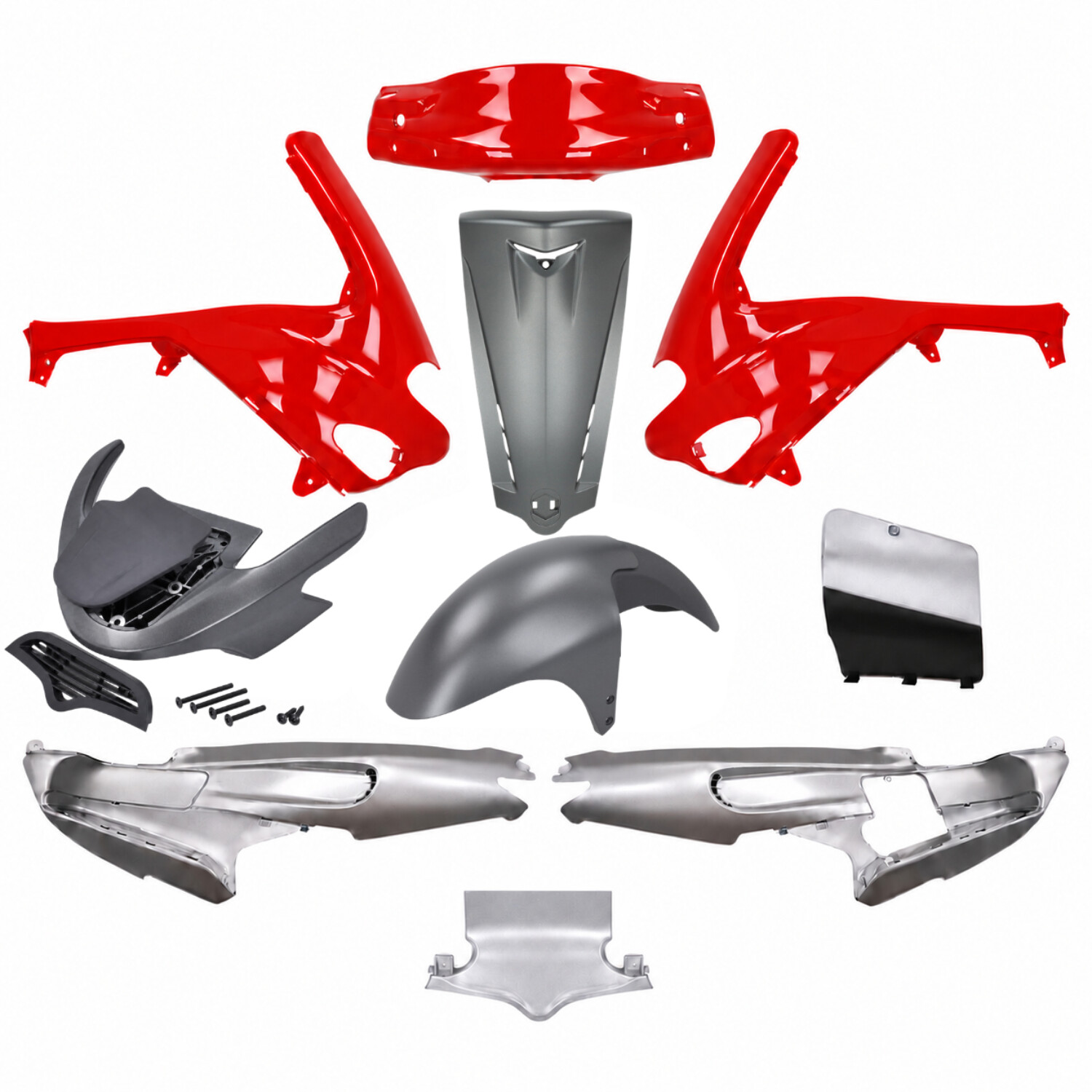 Plaatwerkset origineel model + spoiler SP pro rood/zilver Gilera Runner 50/125/180