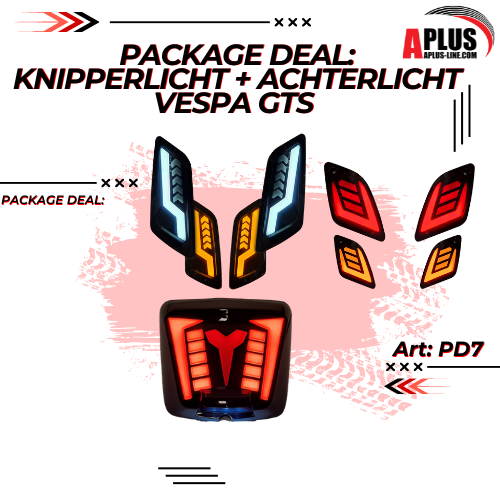 PACKAGE DEAL - 1X INDICATOR LIGHT SET MOVING DAYTIME RUN FRONT SUITABLE FOR VESPA GTS + 1X INDICATOR LIGHT SET MOVING DAYTIME RUN REAR SUITABLE FOR VESPA GTS + 1X TAIL LIGHT ALPHA STYLING LED/TUBE SUITABLE FOR VESPA GTS - (5968+5969+6403)