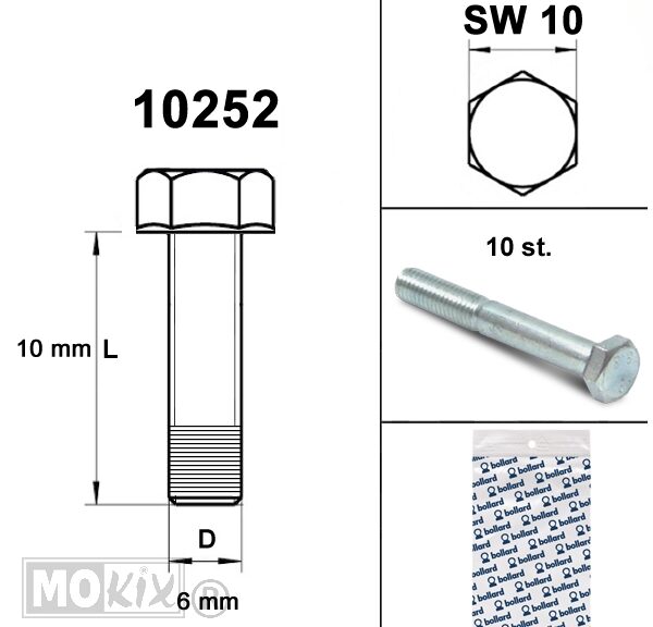 Bout M 6x 10 Elvz 8.8 10stuks - Bollard