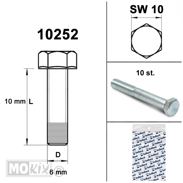 Bout M 6x 10 Elvz 8.8 10stuks - Bollard