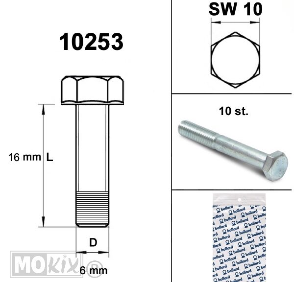 Bout M 6x 16 Elvz 8.8 10stuks - Bollard