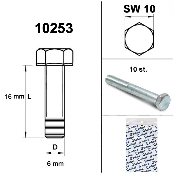 Bout M 6x 16 Elvz 8.8 10stuks - Bollard