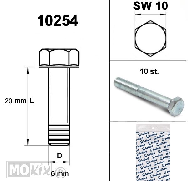 Bout M 6x 20 Elvz 8.8 10stuks - Bollard