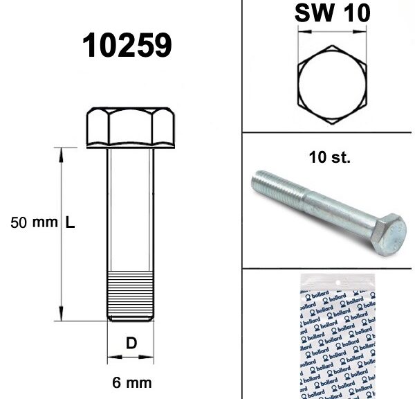 Bout M 6x 50 Elvz 8.8 10stuks - Bollard