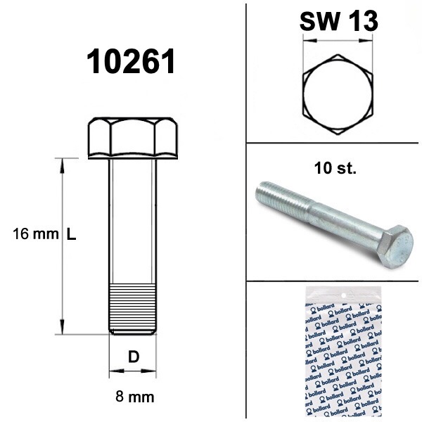 Bout M 8x 16 Elvz 8.8 10stuks - Bollard