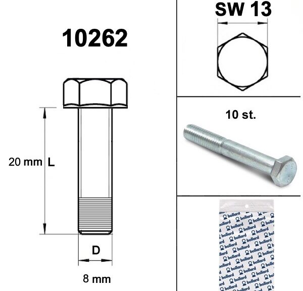 Bout M 8x 20 Elvz 8.8 10stuks - Bollard