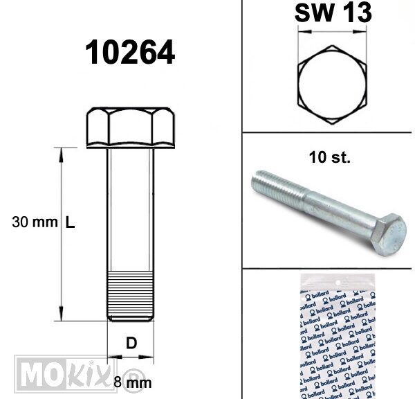 Bout M 8x 30 Elvz 8.8 10stuks - Bollard
