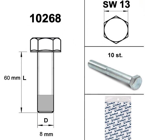 Bout M 8x 60 Elvz 8.8 10stuks - Bollard
