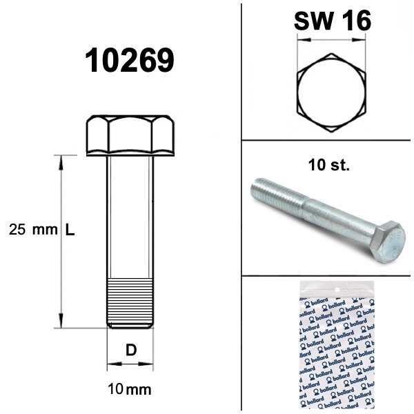 Bout M10x 25 Elvz 8.8 10stuks - Bollard