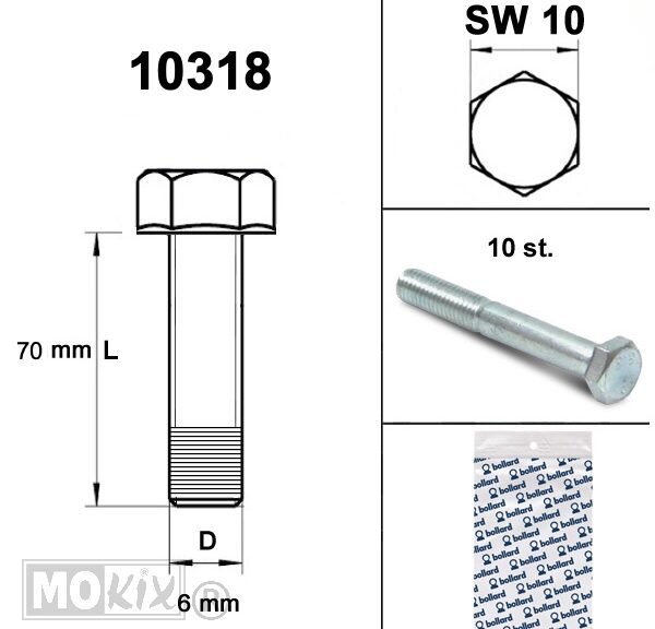 Bout M 6x 70 Elvz 8.8 10stuks - Bollard