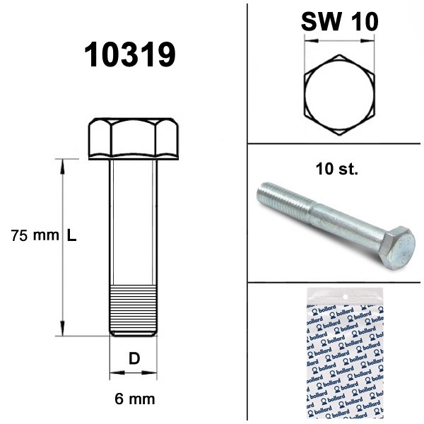 Bout M 6x 75 Elvz 8.8 10stuks - Bollard