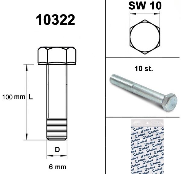 Bout M 6x100 Elvz 8.8 10stuks - Bollard