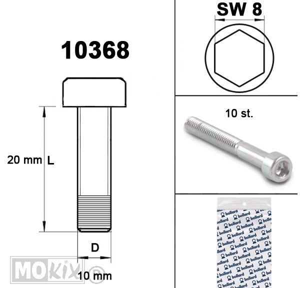 Inbus-Bout M10x20 Elvz 10stuks - Bollard