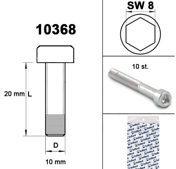 Inbus-Bout M10x20 Elvz 10stuks - Bollard