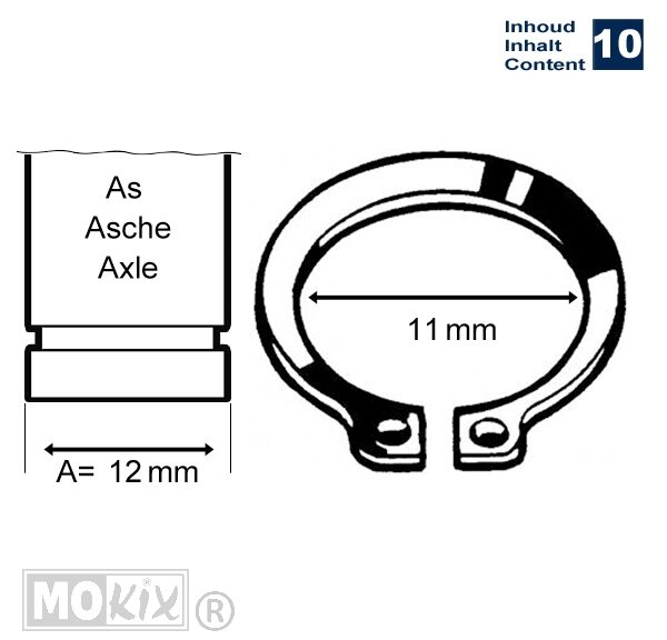 Circlip Uitwendig 12mm 10stuks - Bollard