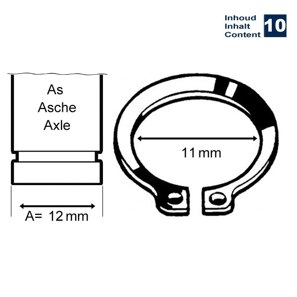 Circlip Uitwendig 12mm 10stuks - Bollard