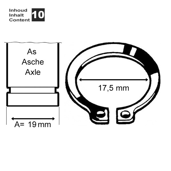 Circlip Uitwendig 19mm 10stuks - Bollard